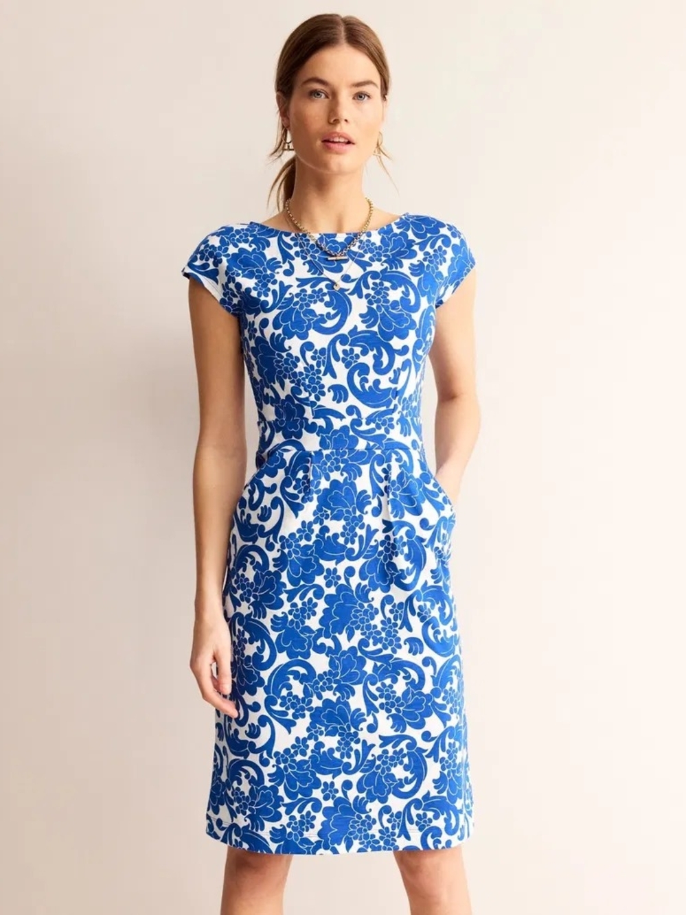 Boden Florrie Cotton Jersey Dress Size 8 Pleated Pockets Preppy Chic